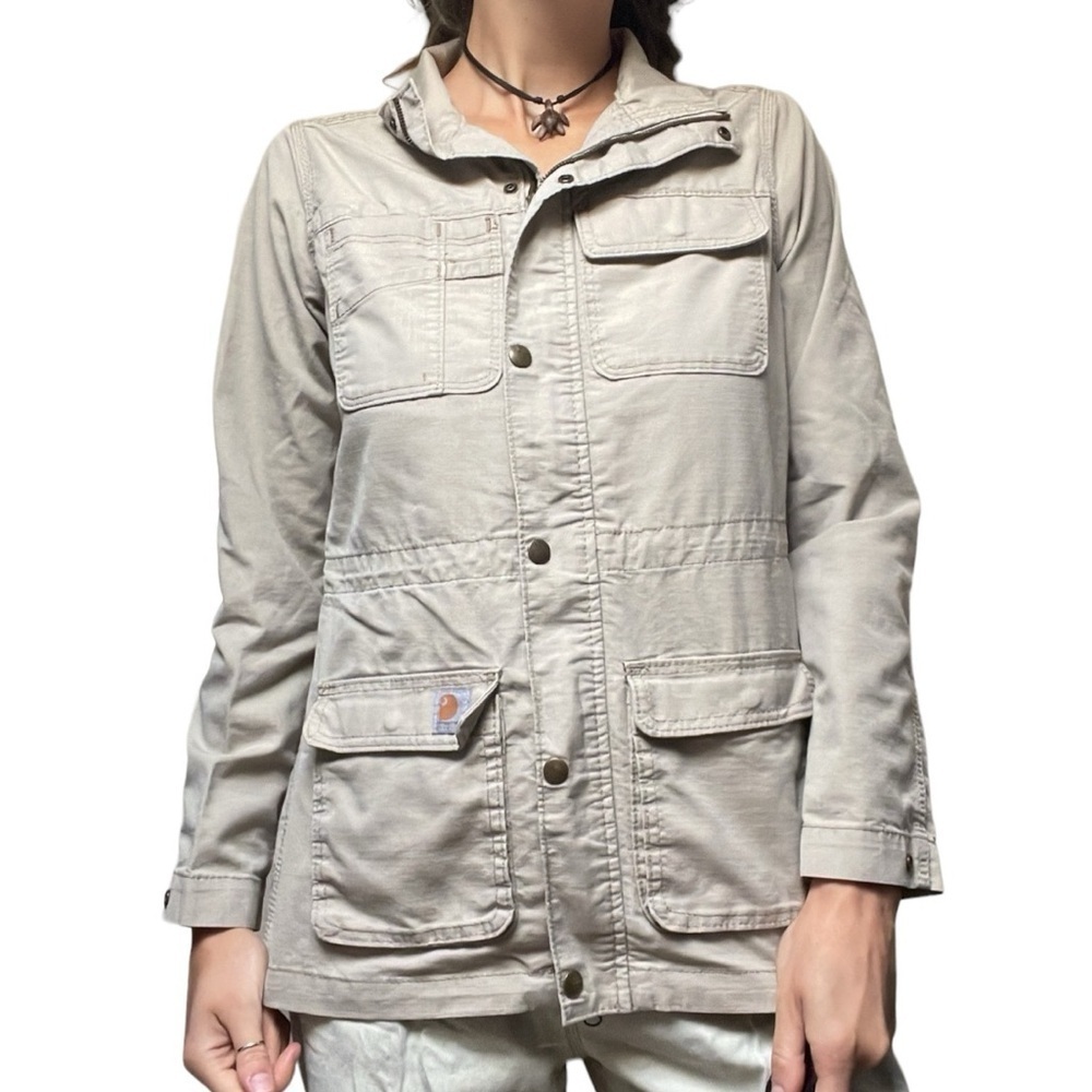 Carhartt Full Zip Utility Cargo Field Jacket Workwear Coat Khaki Tan XS, 0/2